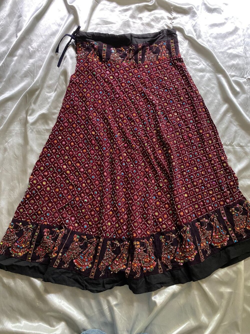 Vintage Heavily Beaded & Sequin Multicolor Midi Skirt Indian Sari 32" waist